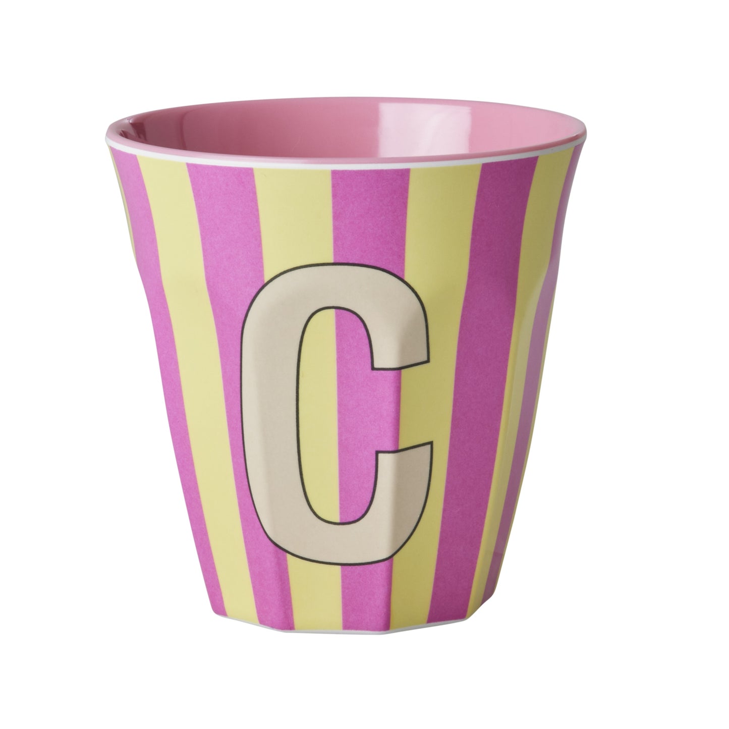 Bicchiere in melamina a righe - Lettera C (rosa)
