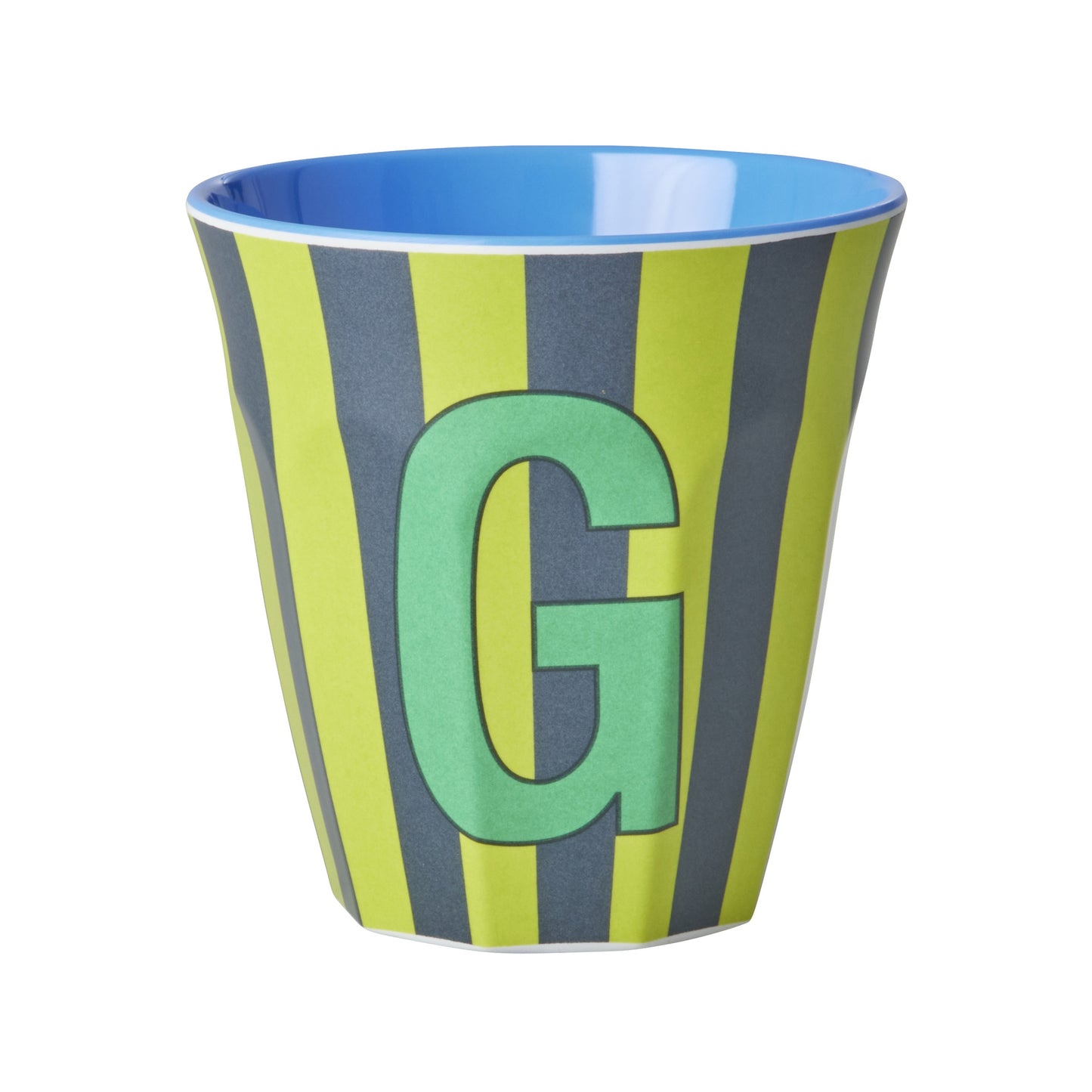 Bicchiere in melamina a righe - Lettera G (blu)