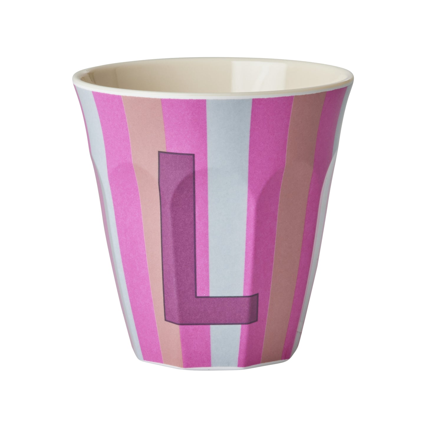 Bicchiere in melamina a righe - Lettera L (rosa)