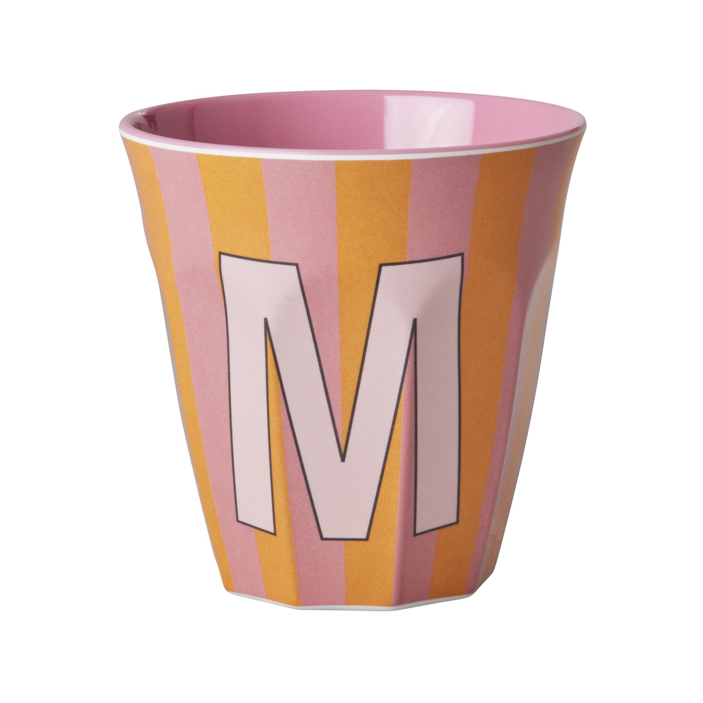 Bicchiere in melamina a righe - Lettera M (rosa)
