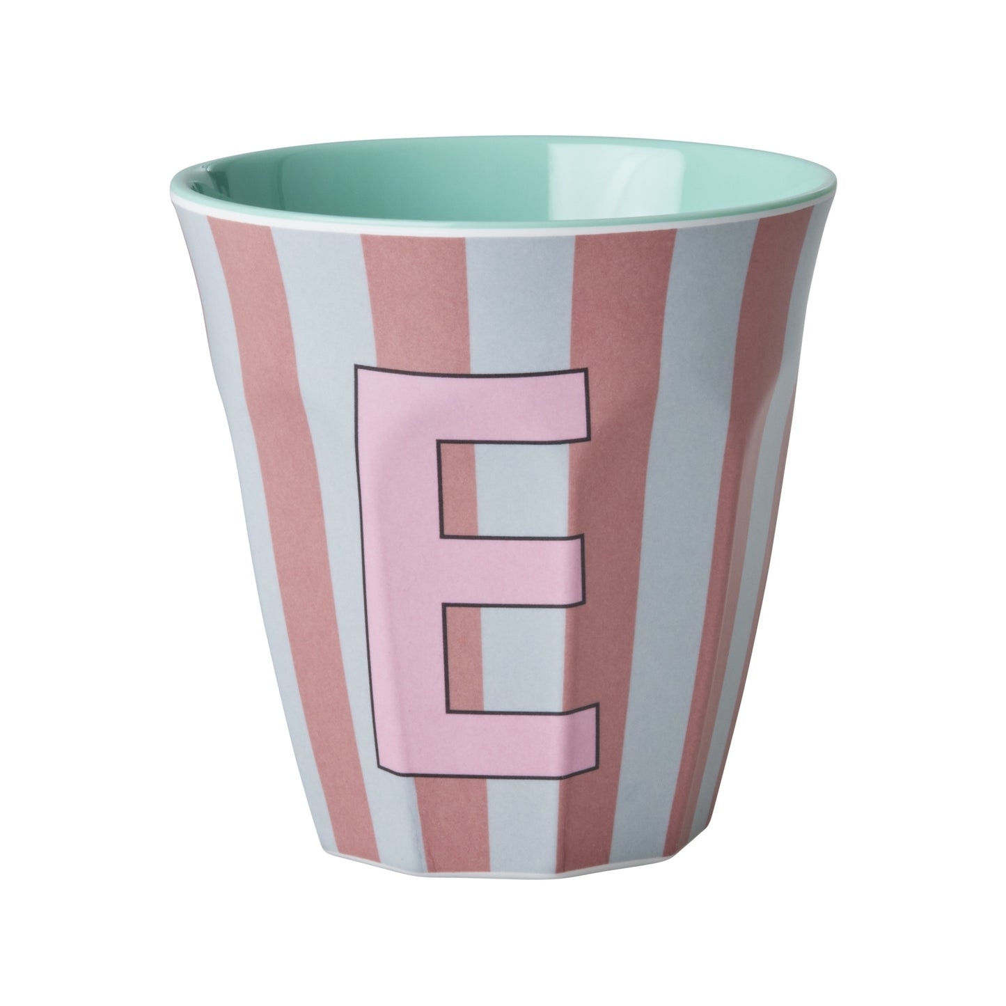 Bicchiere in melamina a righe - Lettera E (rosa)