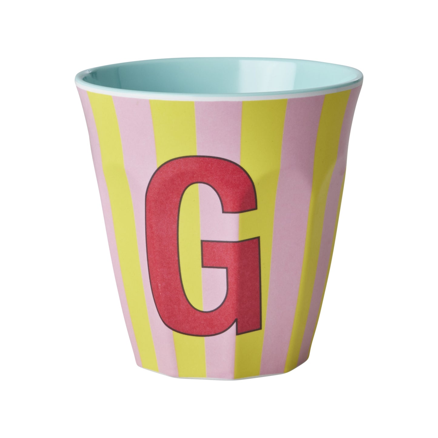 Bicchiere in melamina a righe - Lettera G (rosa)